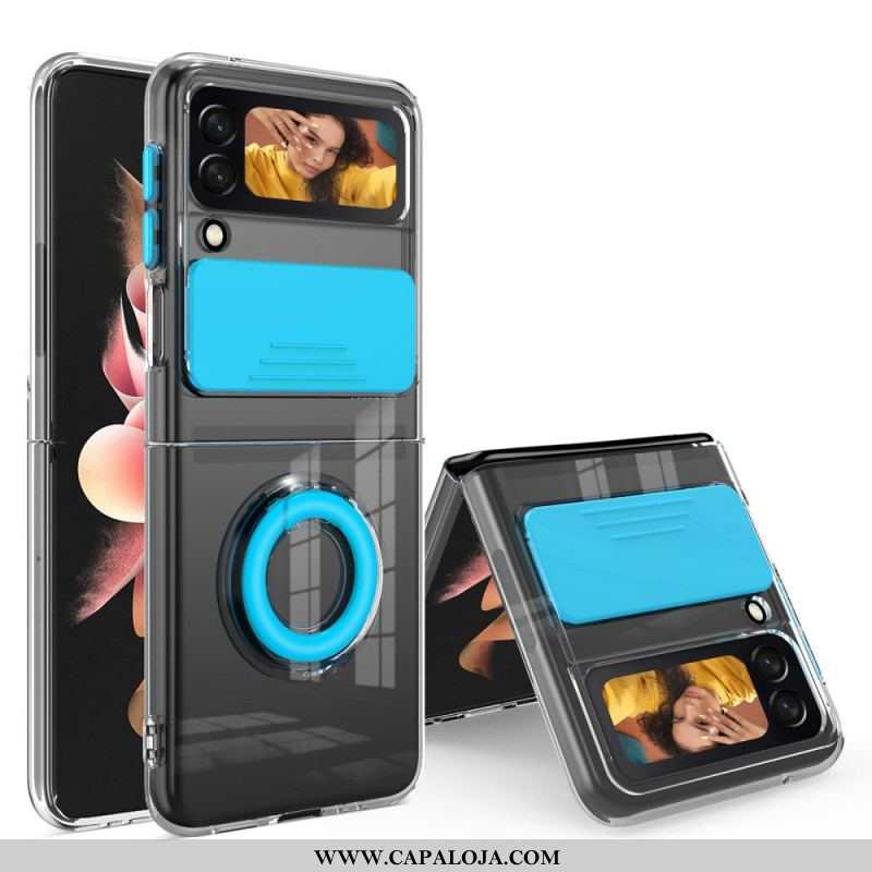Capa Para Samsung Galaxy Z Flip 3 5G De Couro Anel E Tampa Do Módulo Fotográfico