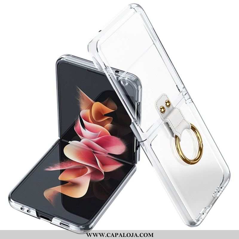 Capa Para Samsung Galaxy Z Flip 3 5G De Couro Anel Gkk Sem Costura