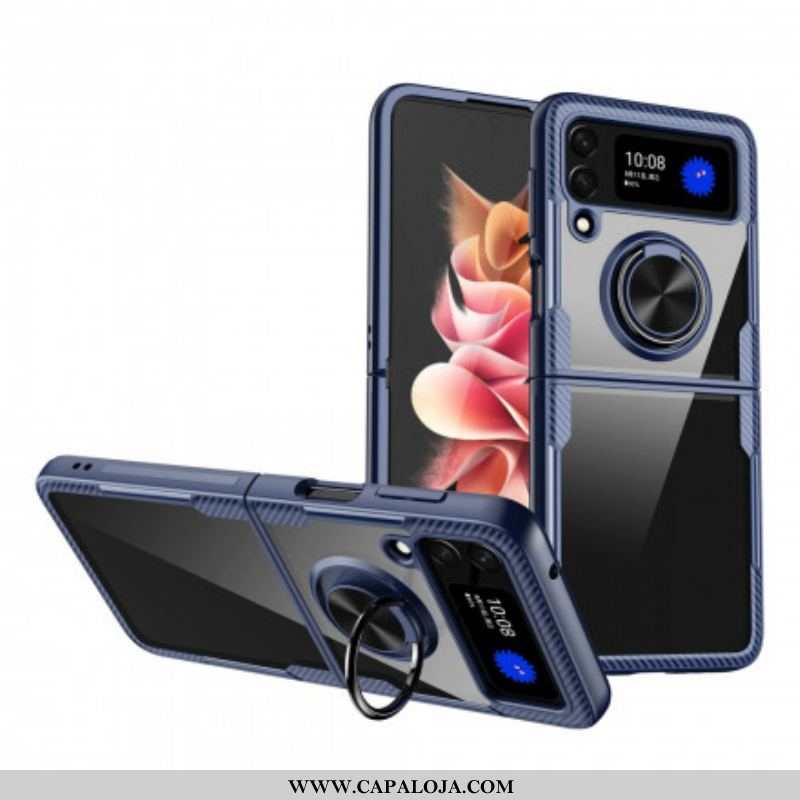 Capa Para Samsung Galaxy Z Flip 3 5G De Couro Anel Magnético Híbrido