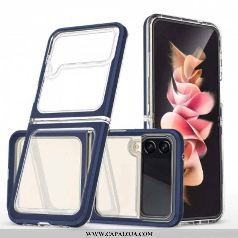 Capa Para Samsung Galaxy Z Flip 3 5G De Couro Bordas Coloridas Híbridas