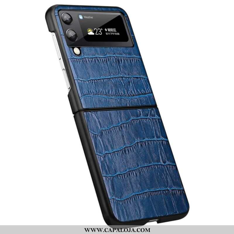 Capa Para Samsung Galaxy Z Flip 3 5G De Couro Couro Genuíno Com Textura De Crocodilo