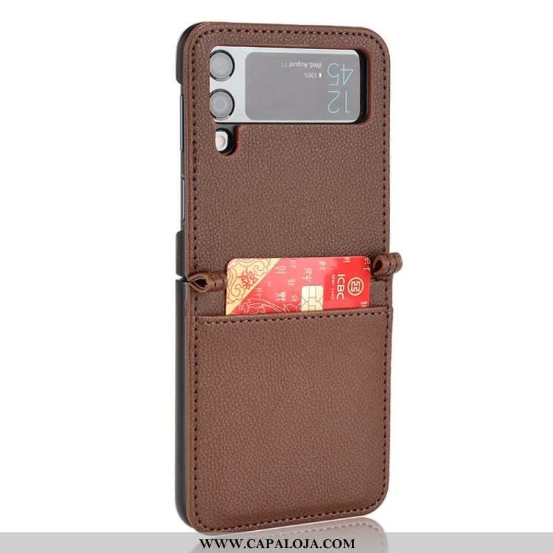 Capa Para Samsung Galaxy Z Flip 3 5G De Couro Porta-cartões Estilo Litchi Couro