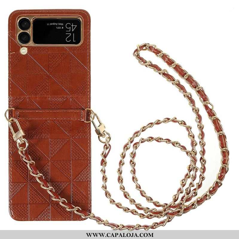 Capa Para Samsung Galaxy Z Flip 3 5G De celular De Couro Cordão De Couro Sintético