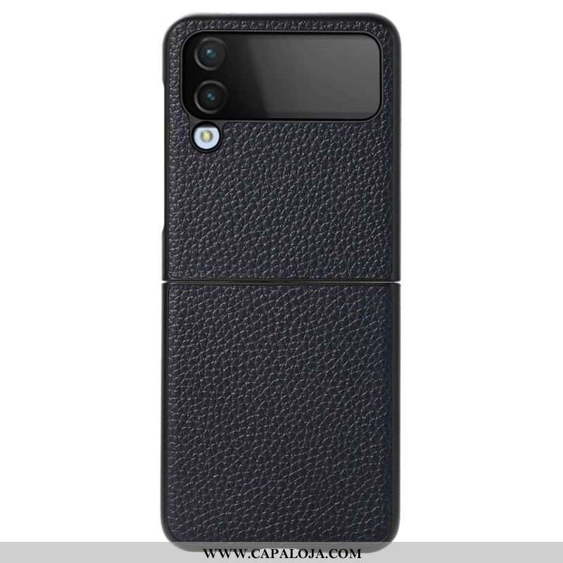 Capa Para Samsung Galaxy Z Flip 4 De Couro Lichia Couro Genuíno