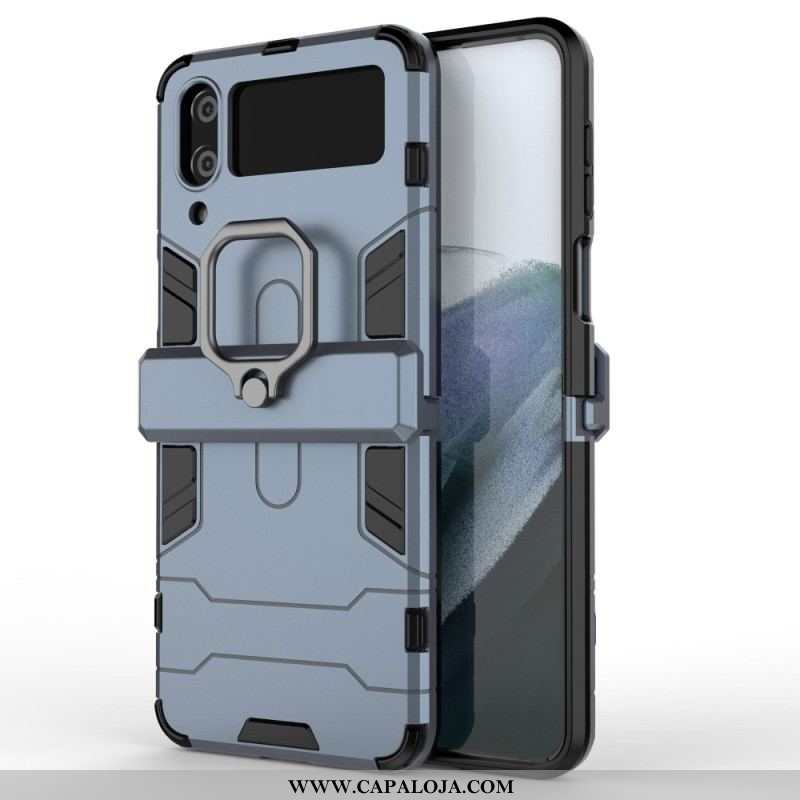 Capa Para Samsung Galaxy Z Flip 4 De Couro Resistente A Anel