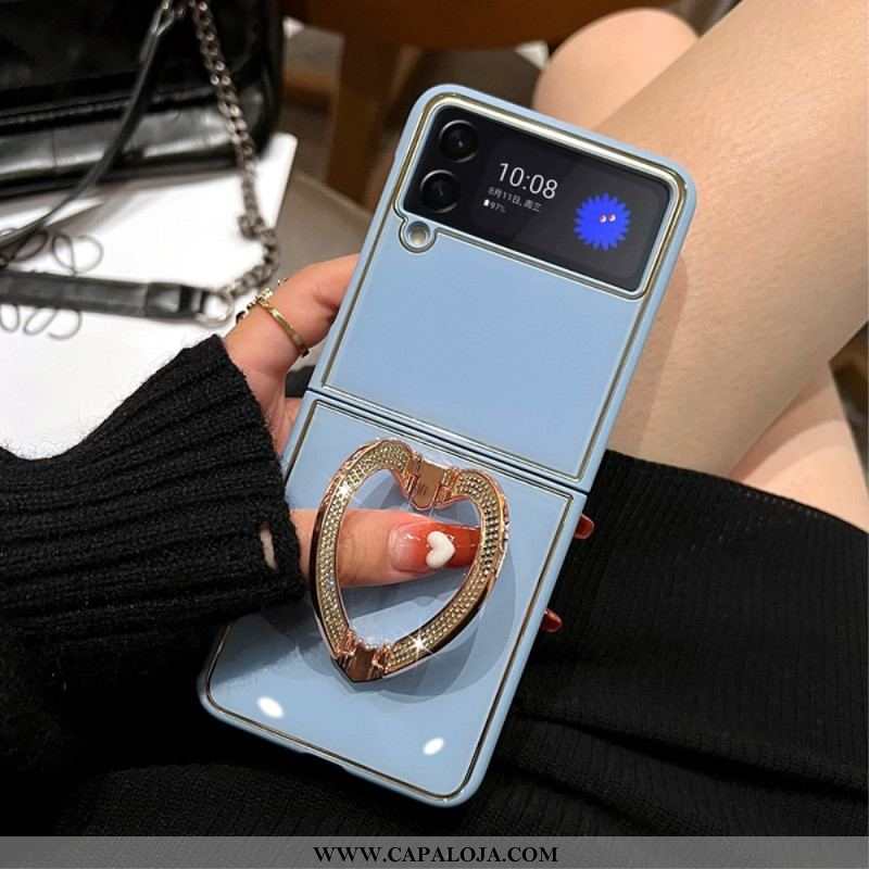 Capa Para Samsung Galaxy Z Flip 4 De Couro Suporte De Coração