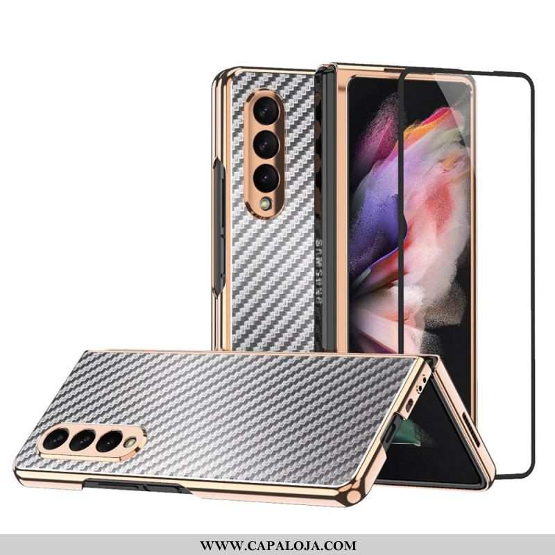 Capa Para Samsung Galaxy Z Fold 3 5G Fibra De Carbono Com Protetor De Tela