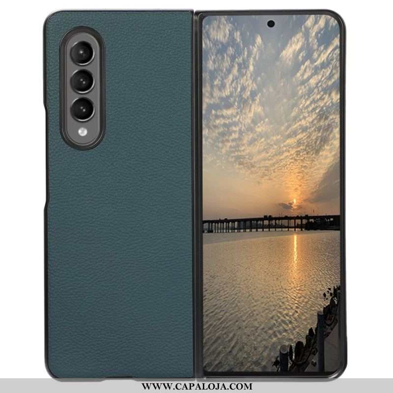 Capa Para Samsung Galaxy Z Fold 4 Couro Falso Efeito Retrô Lichia