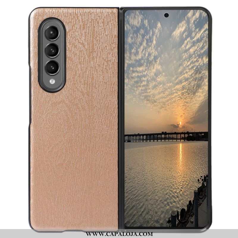 Capa Para Samsung Galaxy Z Fold 4 Couro Falso Textura De Madeira