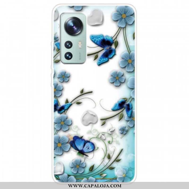 Capa Para Xiaomi 12 / 12X Flores E Borboletas Azuis