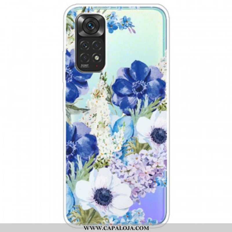 Capa Para Xiaomi Redmi Note 11 Pro / 11 Pro 5G Aquarela Flores Azuis